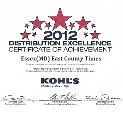 Advertising Distributors received the 2012 Kohl's Distribution Excellence Award