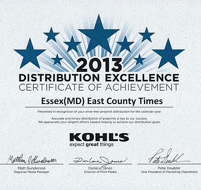 Advertising Distributors received the 2013 Kohl's Distribution Excellence Award